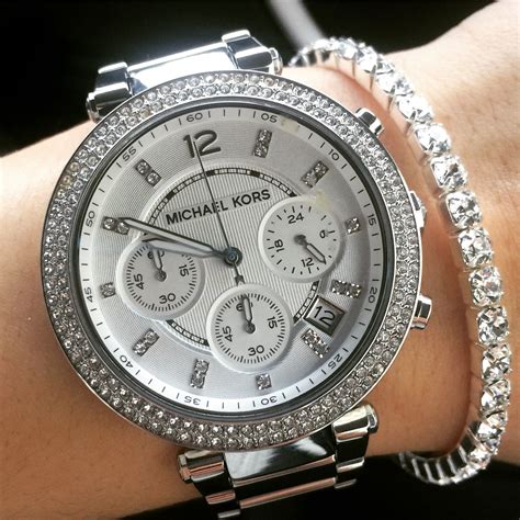 michael kors silver watch women|michael kors silver diamond watch.